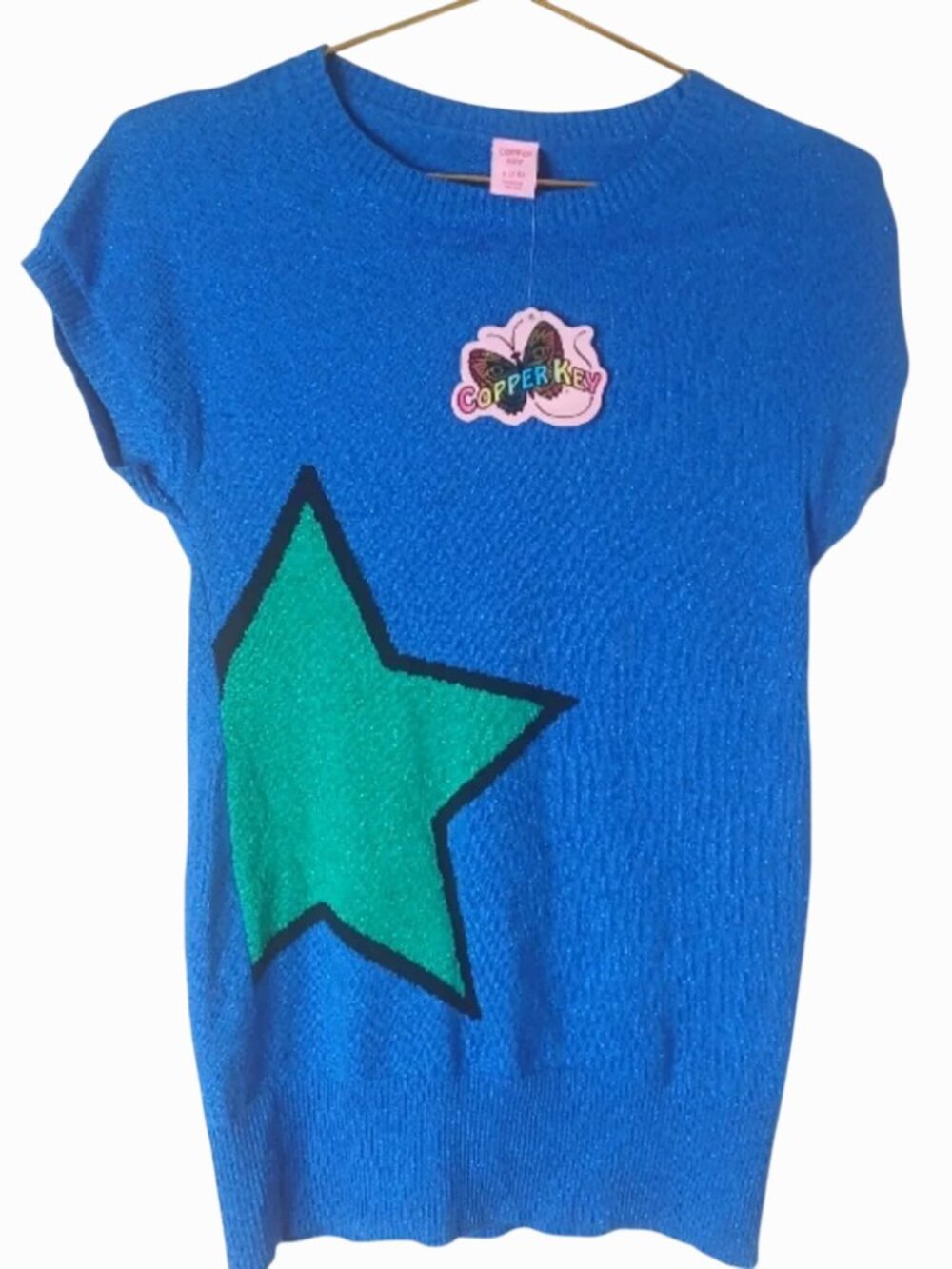 Copper Key Girls 14 Blue Green Metallic Star Tunic Sweater NWT